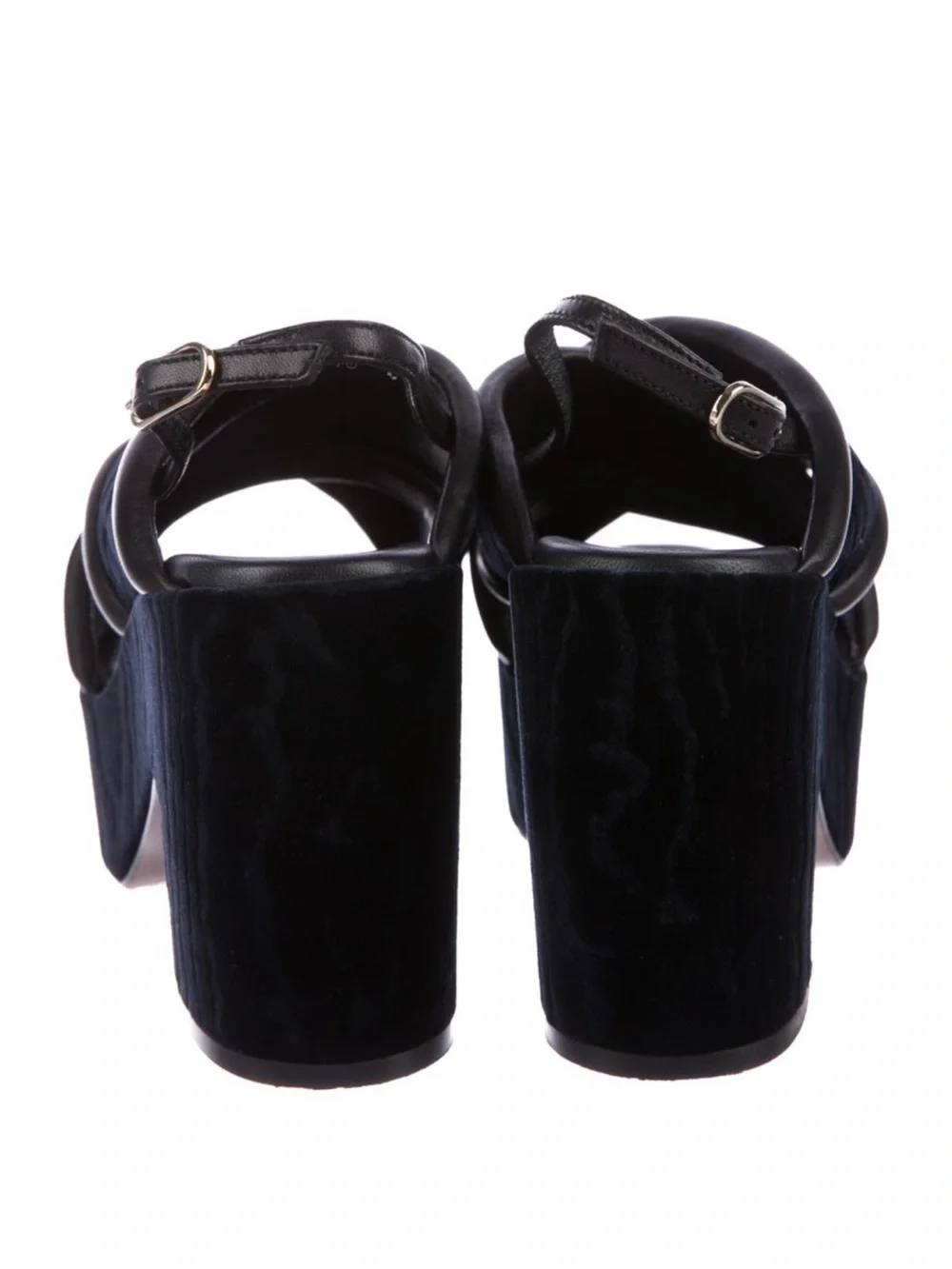 NEW Robert Clergerie Dark Blue Leather Velvet Platform Slingback Sandals